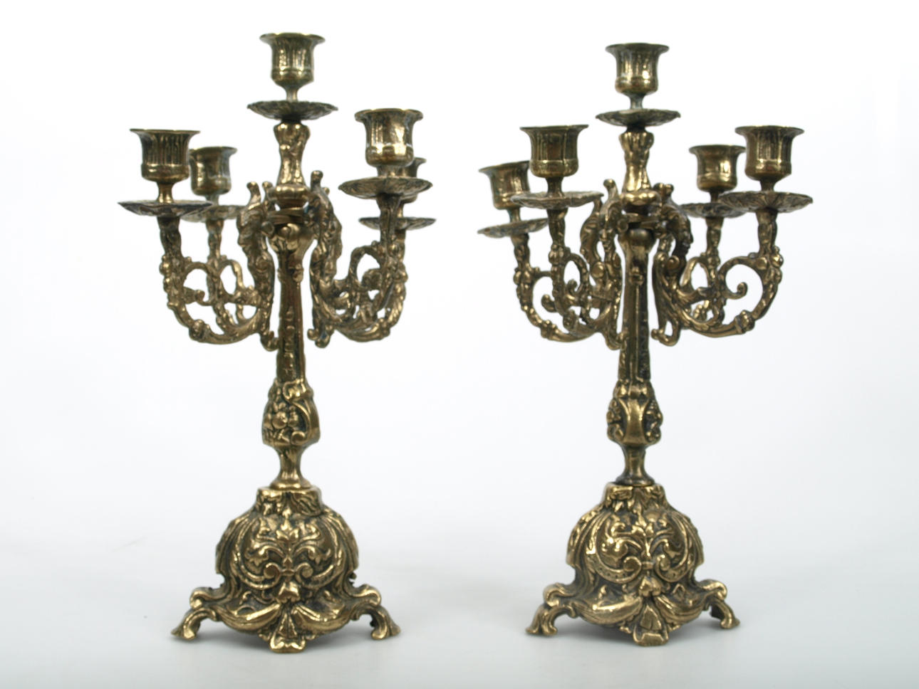 KANDELABRAR, mässing, 2 stycken, femarmade, 1900-tal.