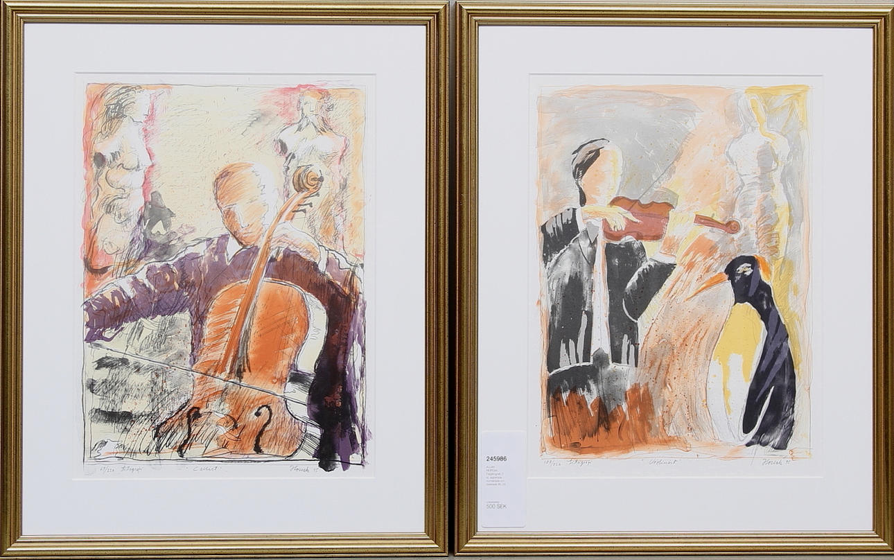 ALLAN HORSAK. Färglitografi, 2 st, signerade, numrerade och daterade 95.