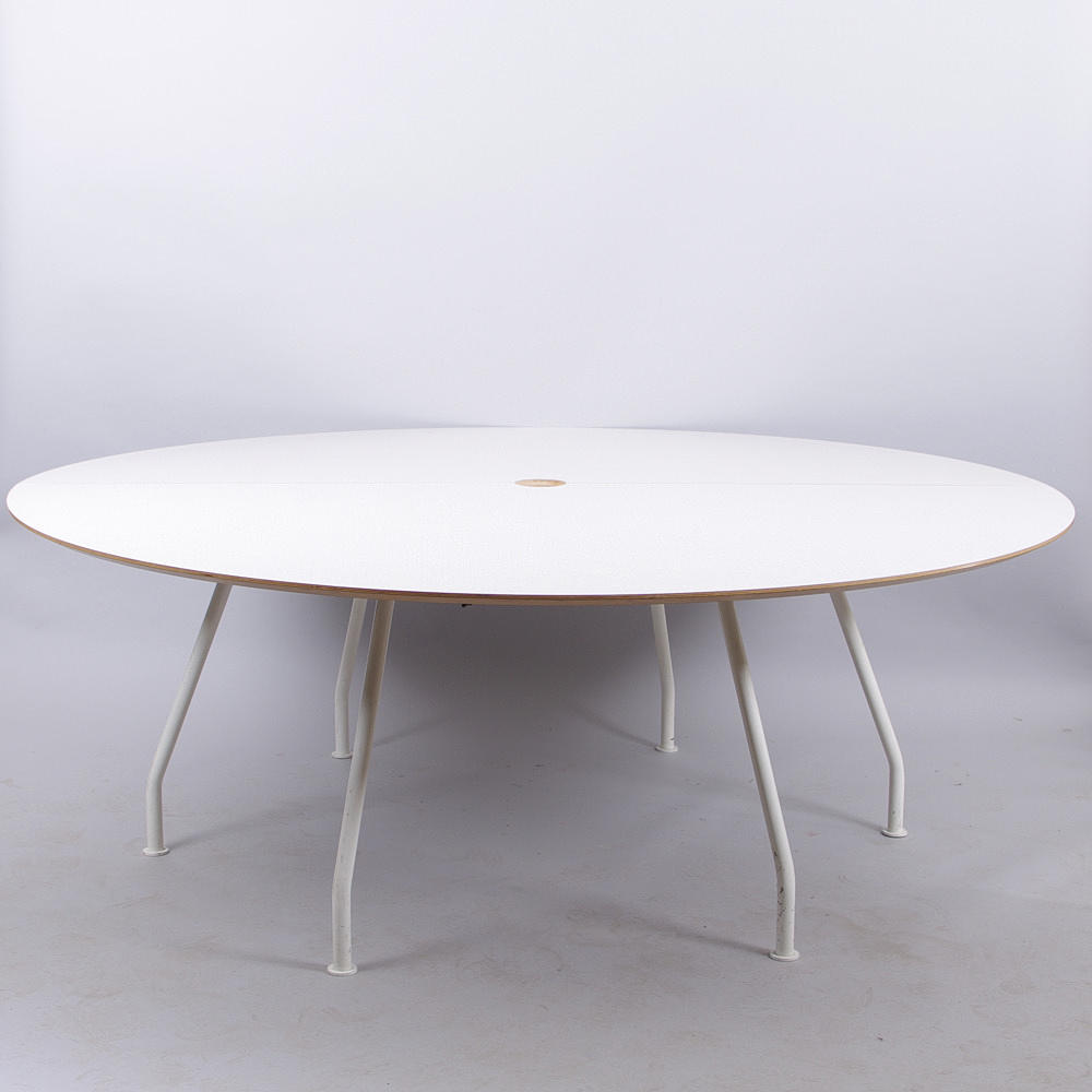 ARBETSBORD, Perstorpsskiva med vitmålat metallstativ.