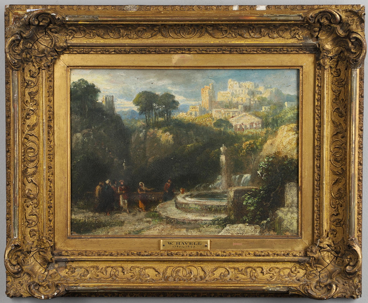 FOLLOWER OF WILLIAM HAVELL (1782-1857). FIGURES BY A FOUNTAIN (ITALY?)