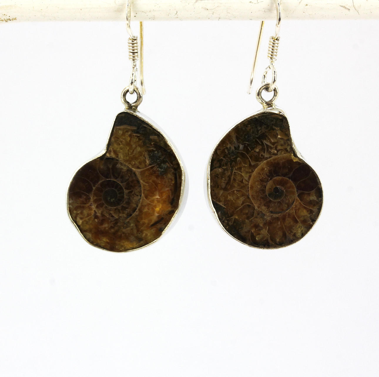 PENDIENTES DE GOTA FÓSIL DE AMONITA.
