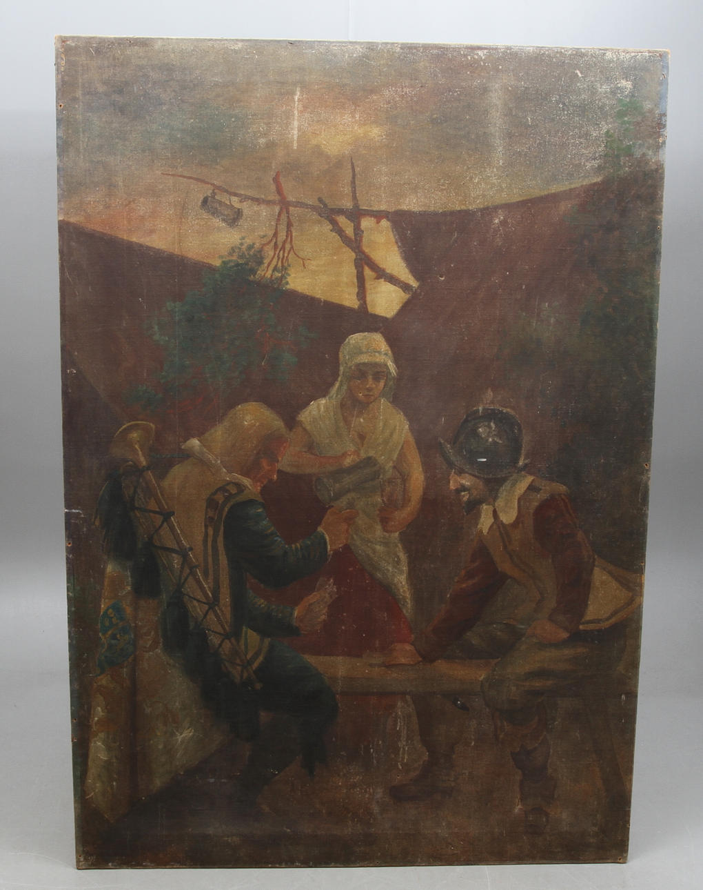 ALLAN EGNELL. Scen med militärer, olja på duk, signerad.