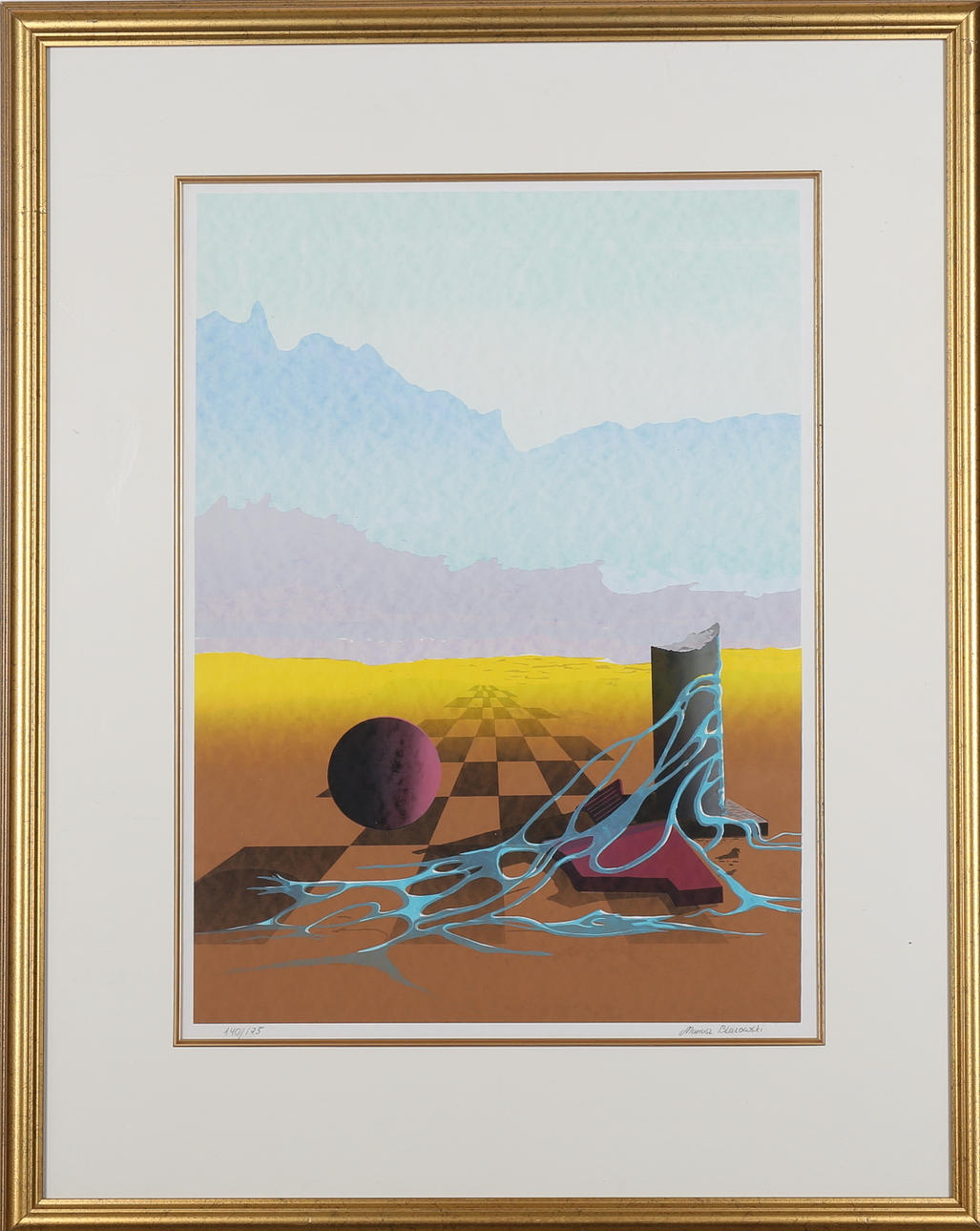 MARIUSZ BLAZOWSKI. Komposition i landskap, färglitografi nr 140/175, signerad.