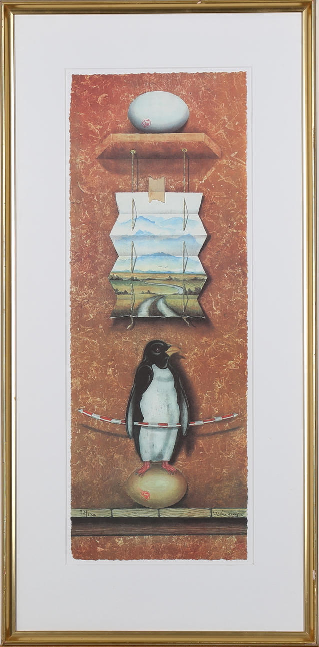 HANS VERDUYN. Pingvin, färglitografi nr 73/130, signerad H Verduyn.