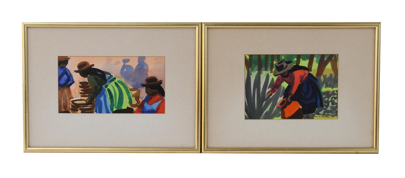 LARS NORRMAN. Mexicanskor. 5 olika akvareller, signerade.