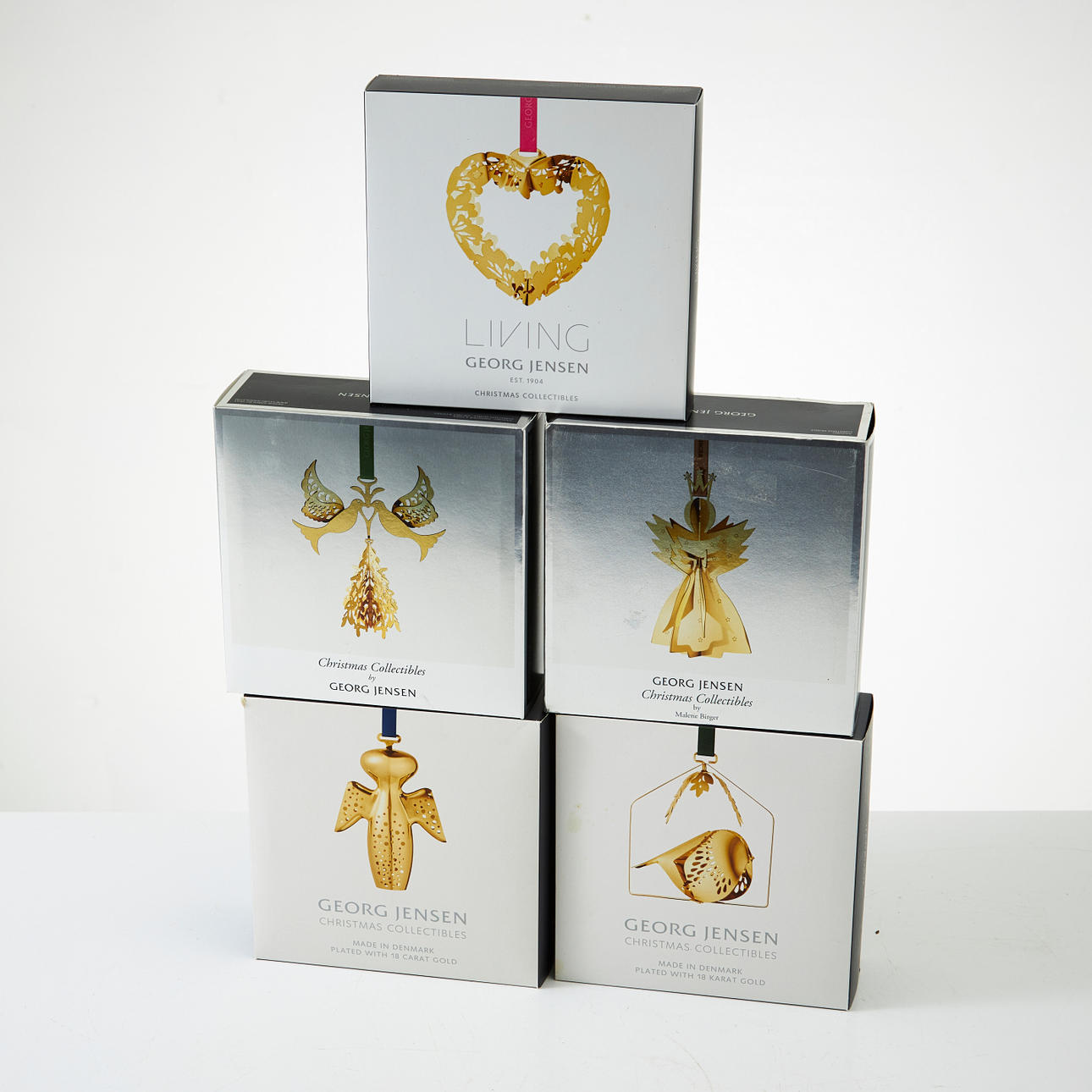 GEORG JENSEN. Juletræspynt, 5 stk, i kartoner.