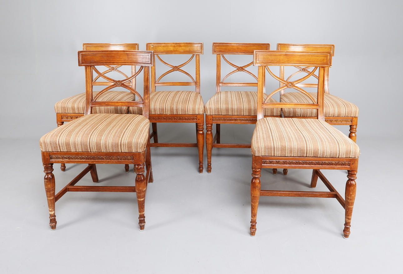 STOLAR, 6 stycken, Sengustavianska "Bellmanstolar", 1800-talets första hälft.