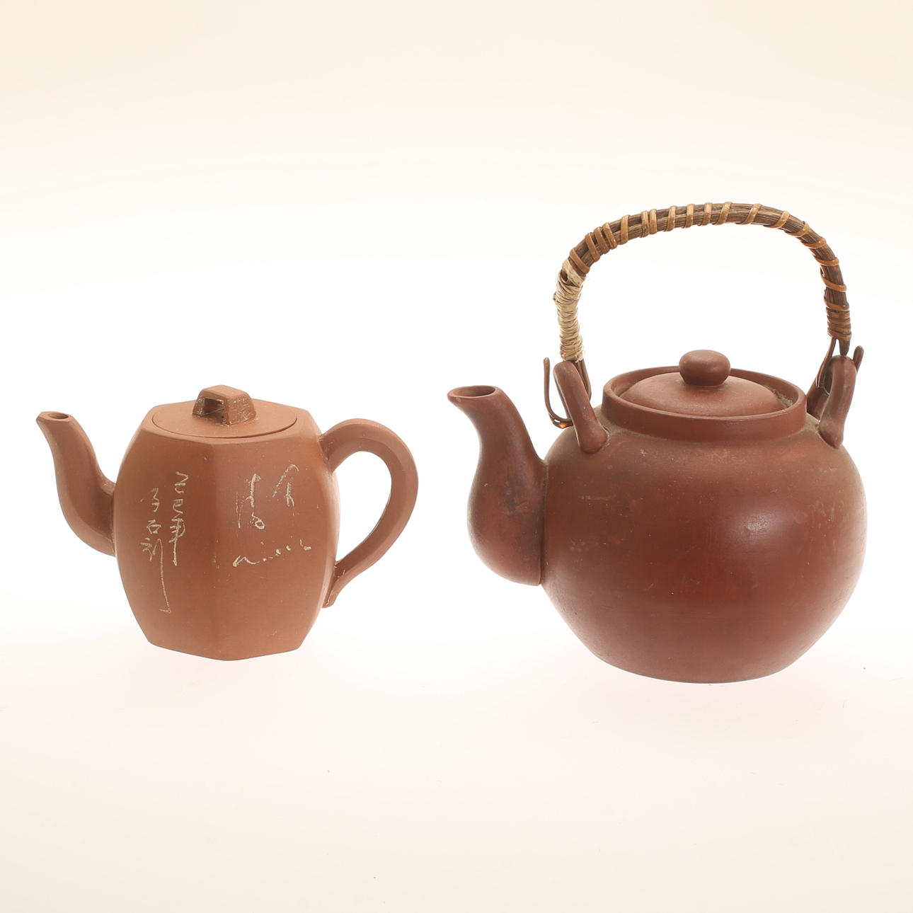TEAPOTS, 2 pieces, earthenware, China 1900s.
