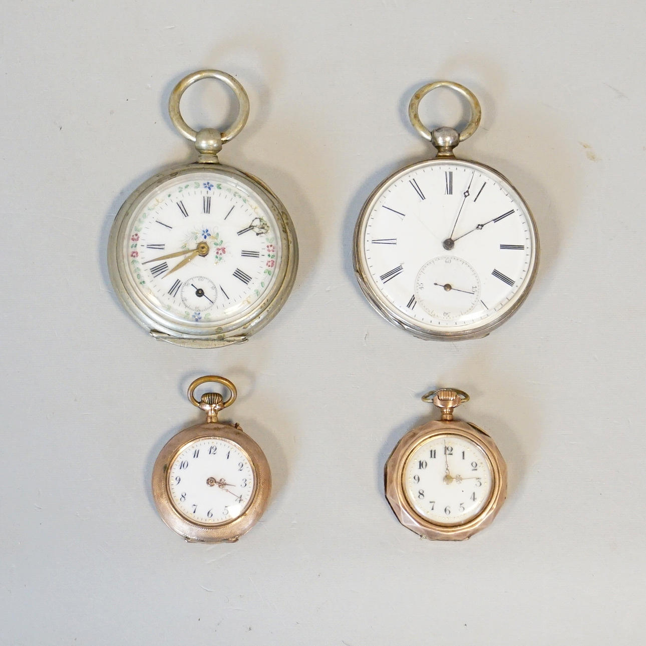 POCKET WATCH, 4 pcs, silver/metal/double.