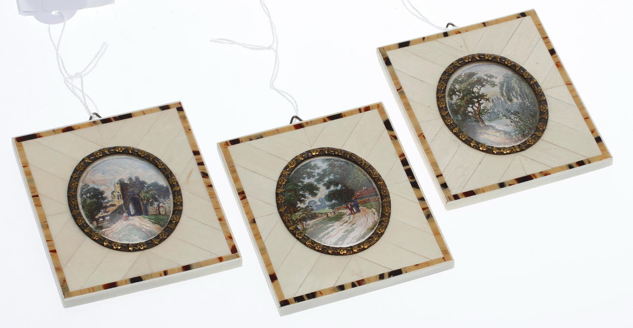 MINIATYRER, 3 st, gouache, signerat a tergo, 1800/1900-tal.