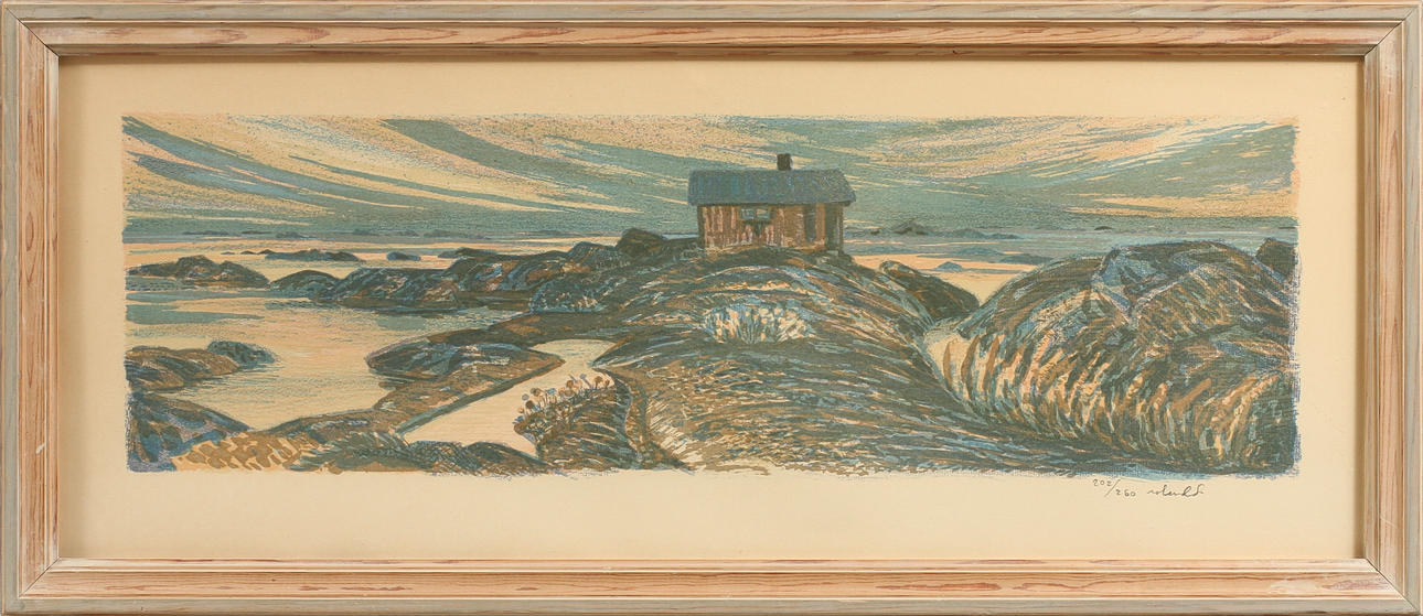 ROLAND SVENSSON. "Gillöga storskär",färglitografi, sign o numr 202/260.