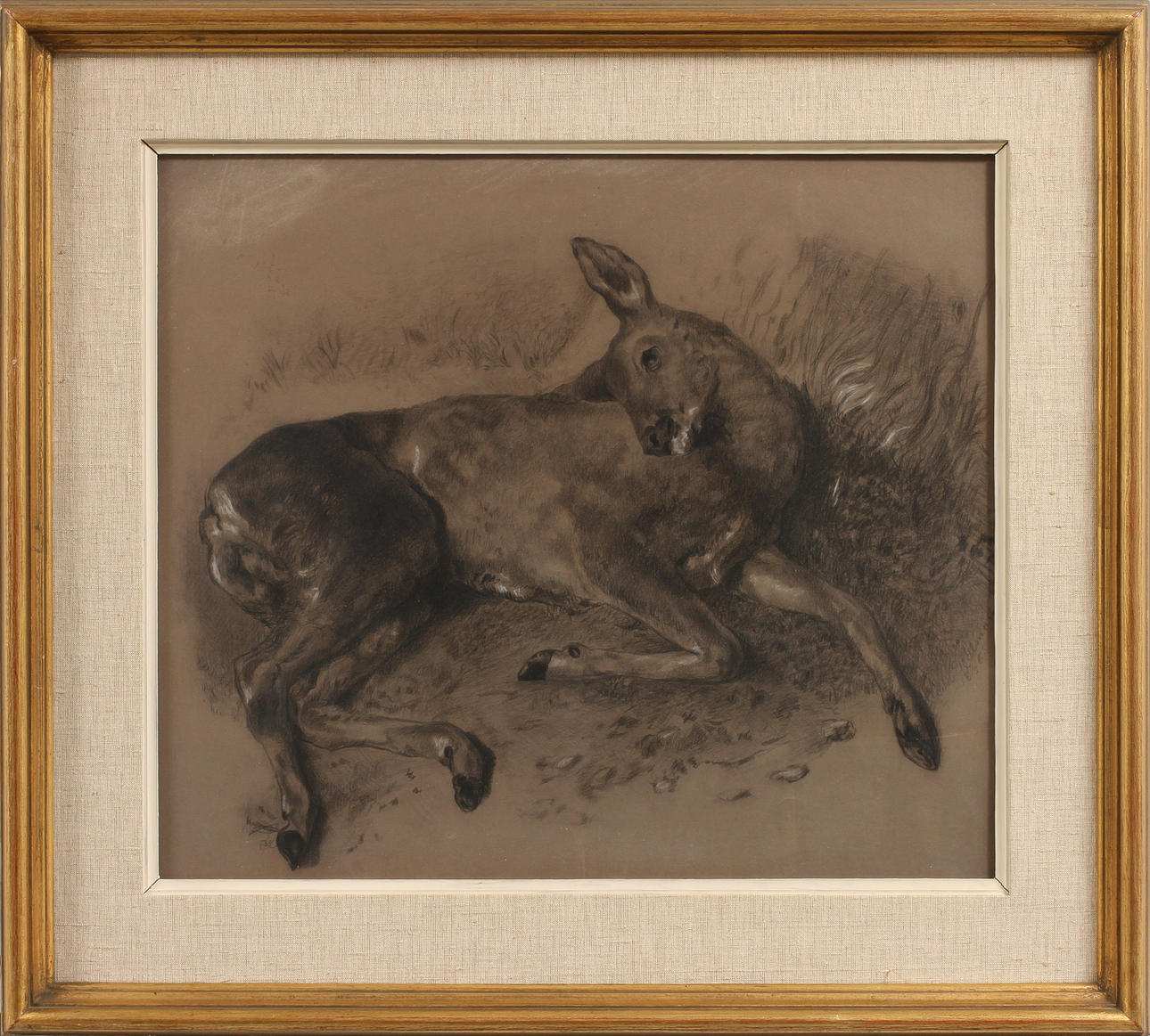 OIDENTIFIERAD KONSTNÄR. Rådjur, blyerts och täckvitt, otydligt signerad samt daterad 1865.