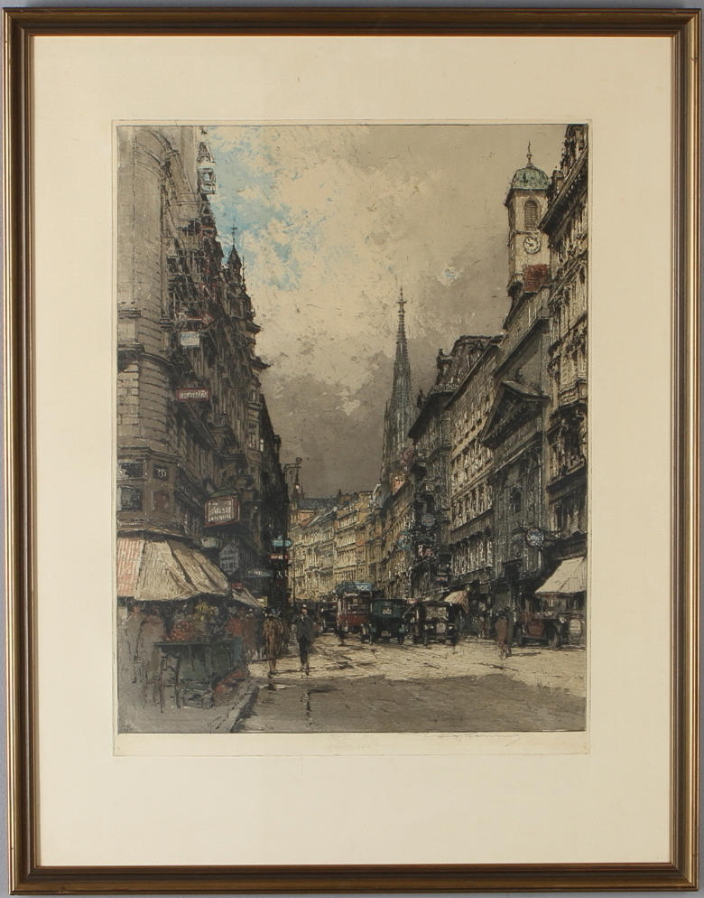 LUIGI KASIMIR. stadsmotiv, etsning, signerad.