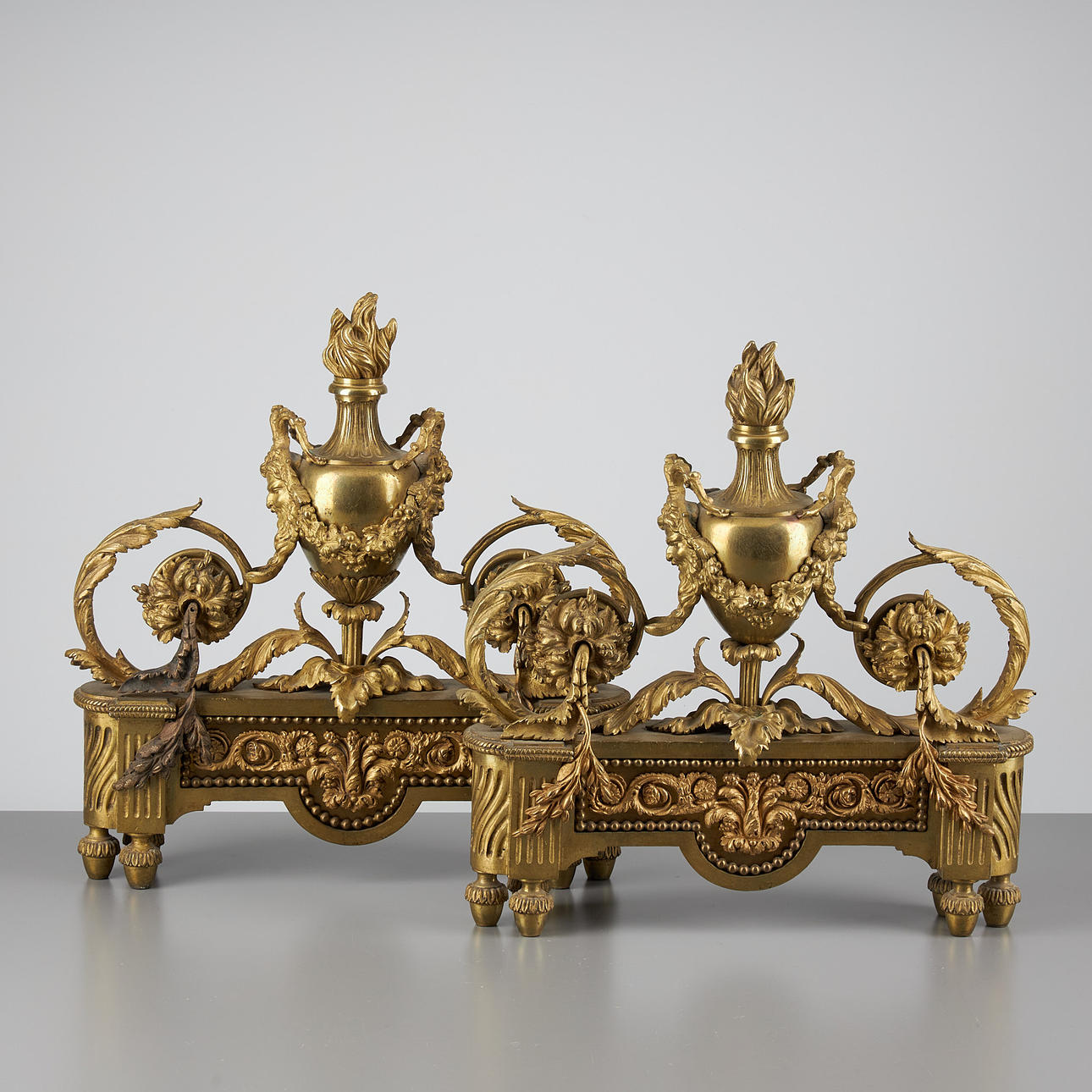 FIRE DOGS, a pair, brass, 19th century.