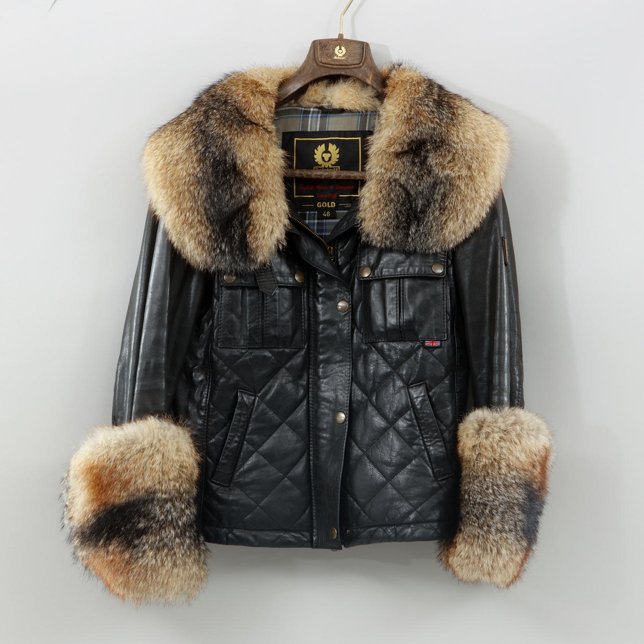 LÆDERJAKKE med pelsdetaljer, Belstaff.