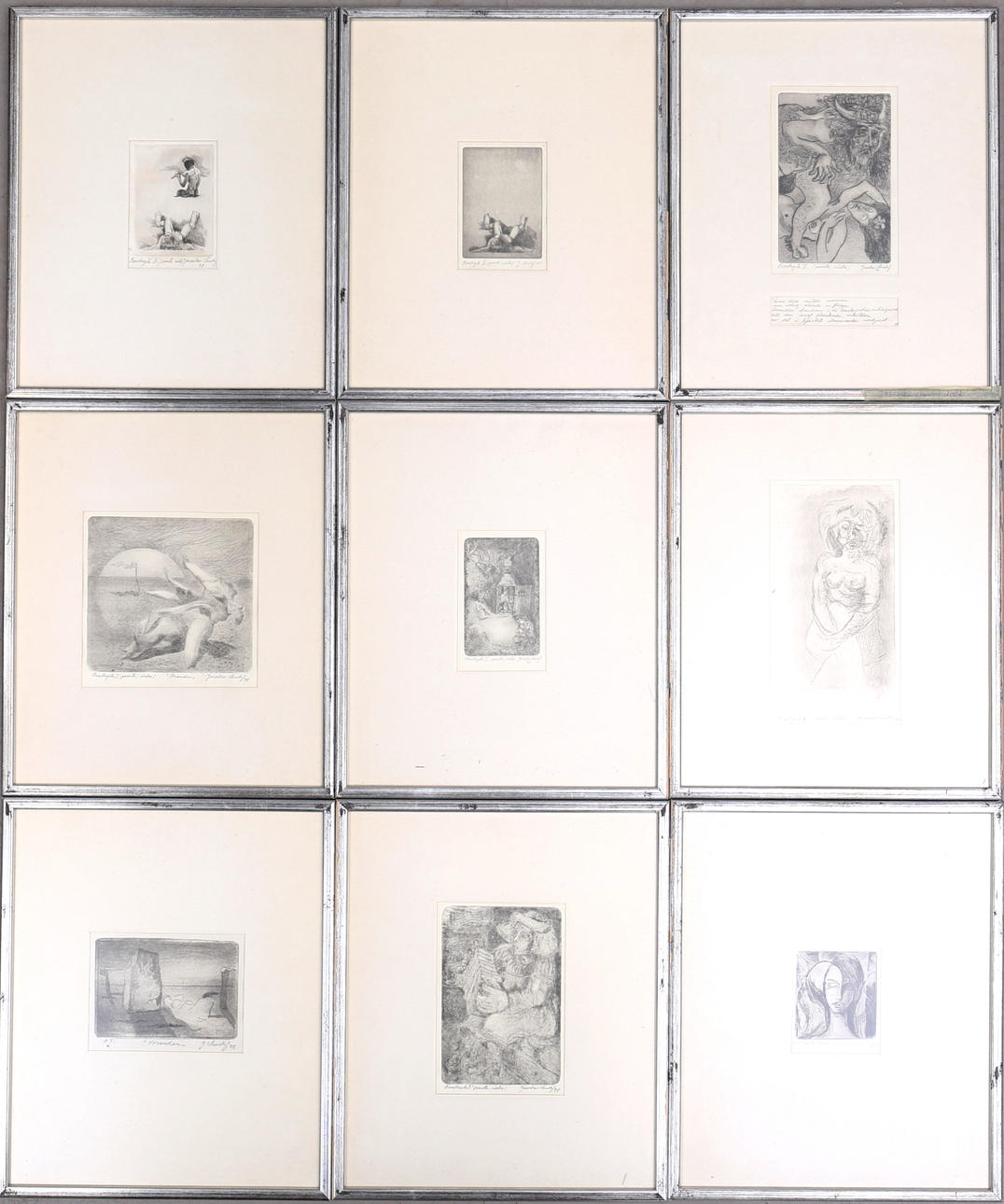 JAROSLAV CHUDY. Lithographs, 9 pieces, test print, signed and dated -78.