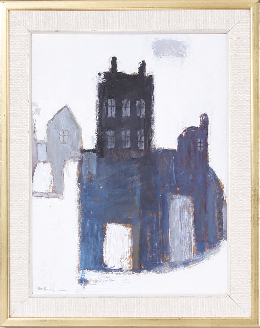 ÅKE PETTERSSON-NÅW. "Spökhuset", Olja på pannå, signerad Åke Pettersson-Nåw.