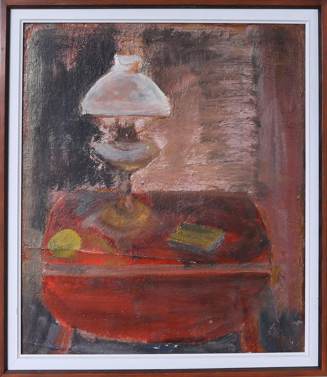 BENGT ÅGREN. "Rött bord med lampa", Olja på duk, signerad och daterad a tergo, Bengt Ågren 1958.