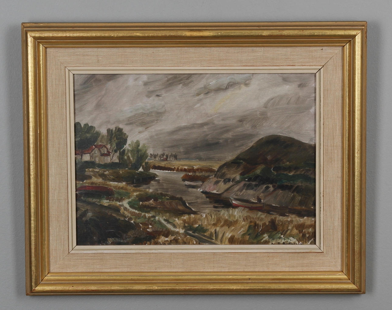 AXEL ANDERSSON. Motiv från Kaga, olja på pannå, signerad. Fotografi, motiv från St Larsgatan, Linköping.