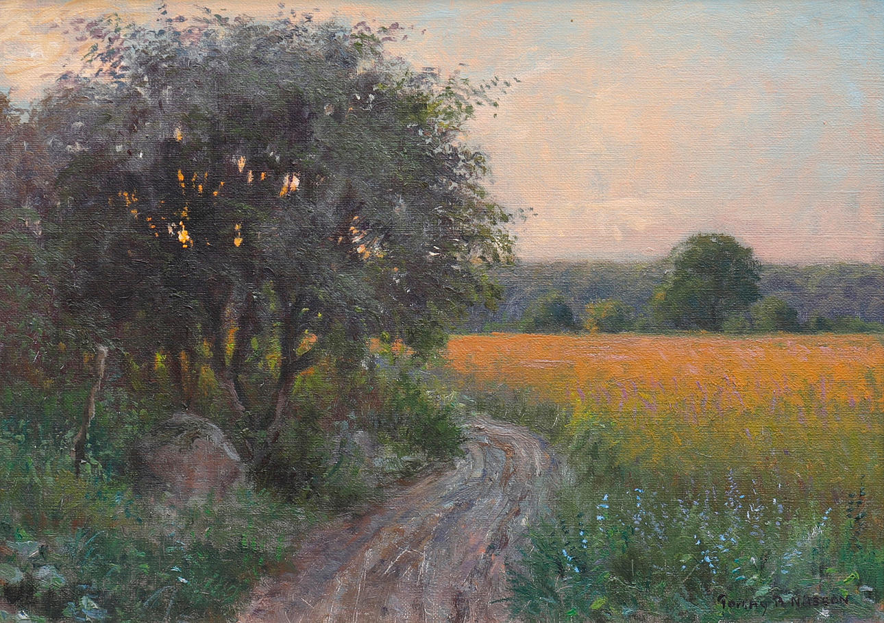 TOMMY B NILSSON. GRÜNE LANDSCHAFT MIT KURVENSTRASSE.