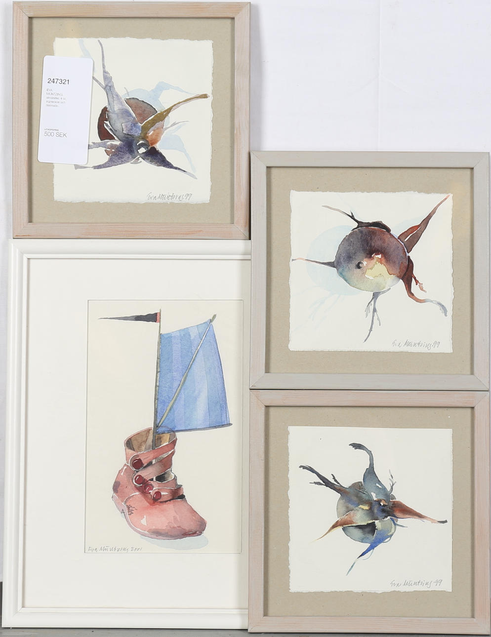 EVA MÜNTZING. akvareller, 4 st, signerade och daterade.