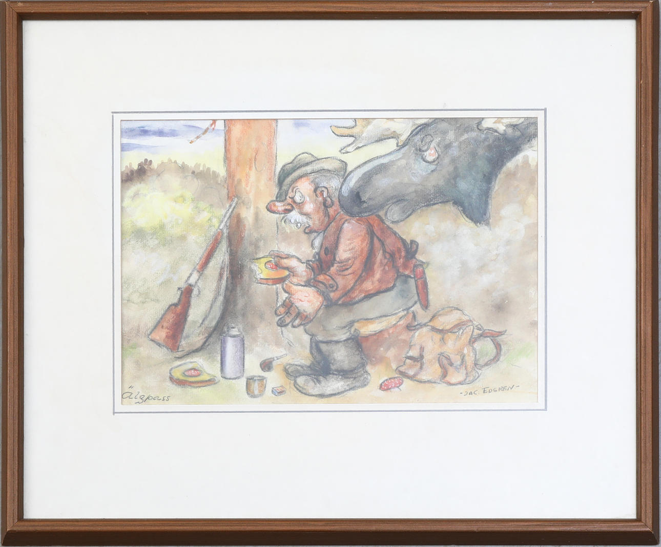 JAC EDGREN. Blandteknik, "Älgpass", signerad.