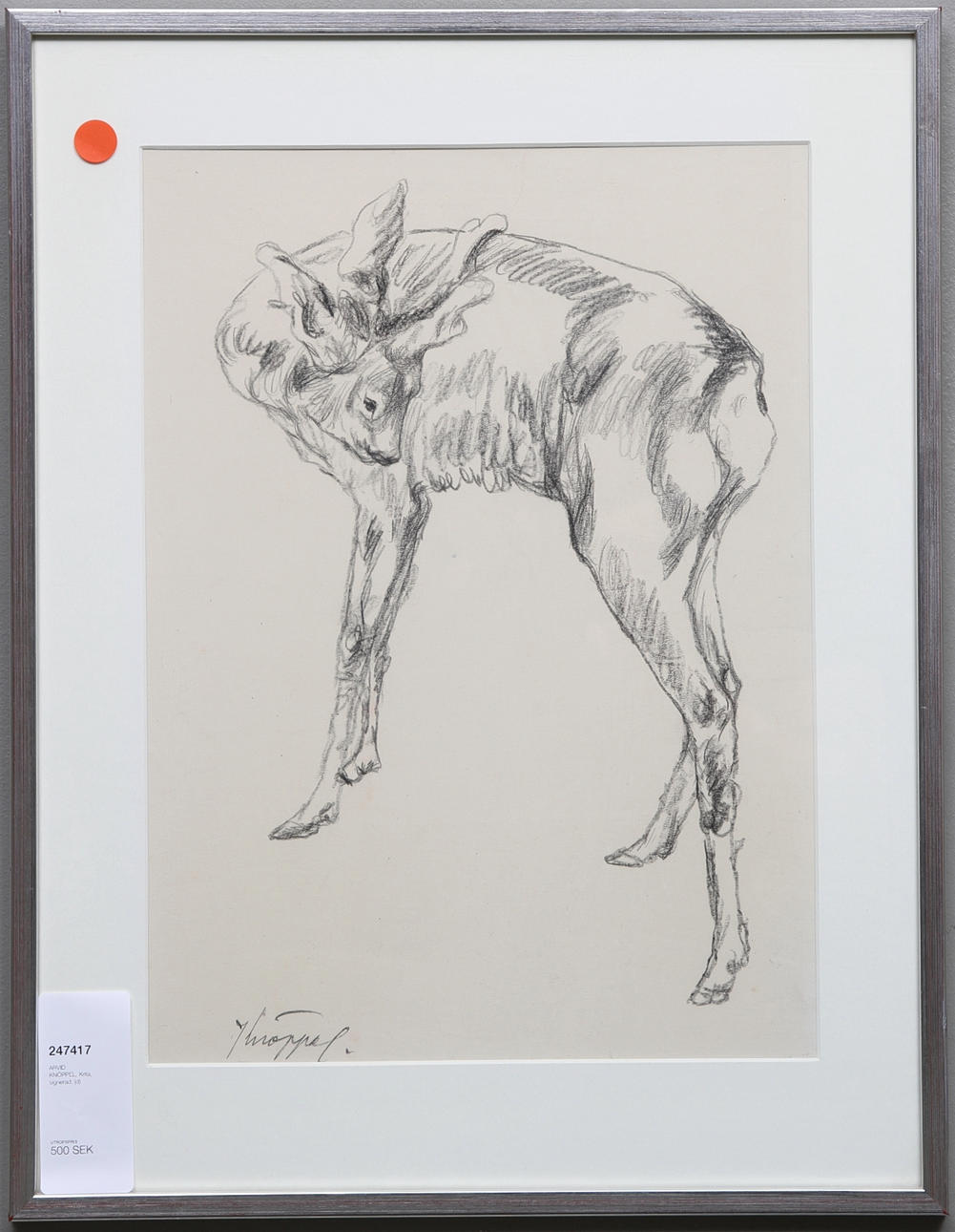 ARVID KNÖPPEL. Krita, signerad.