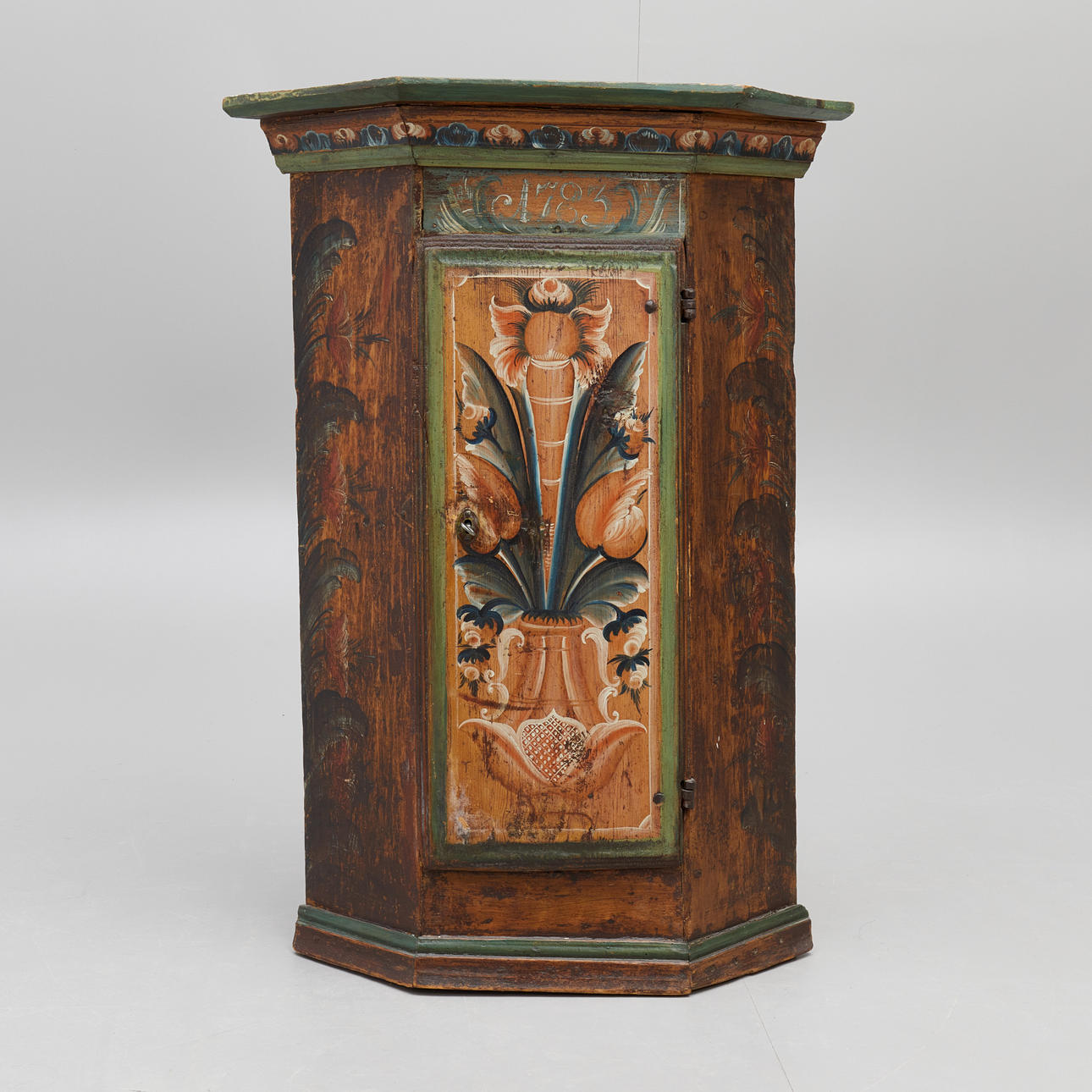 SEINÄKULMAKAAPPI, allmoge, Dalarna, kurbit maalaus.