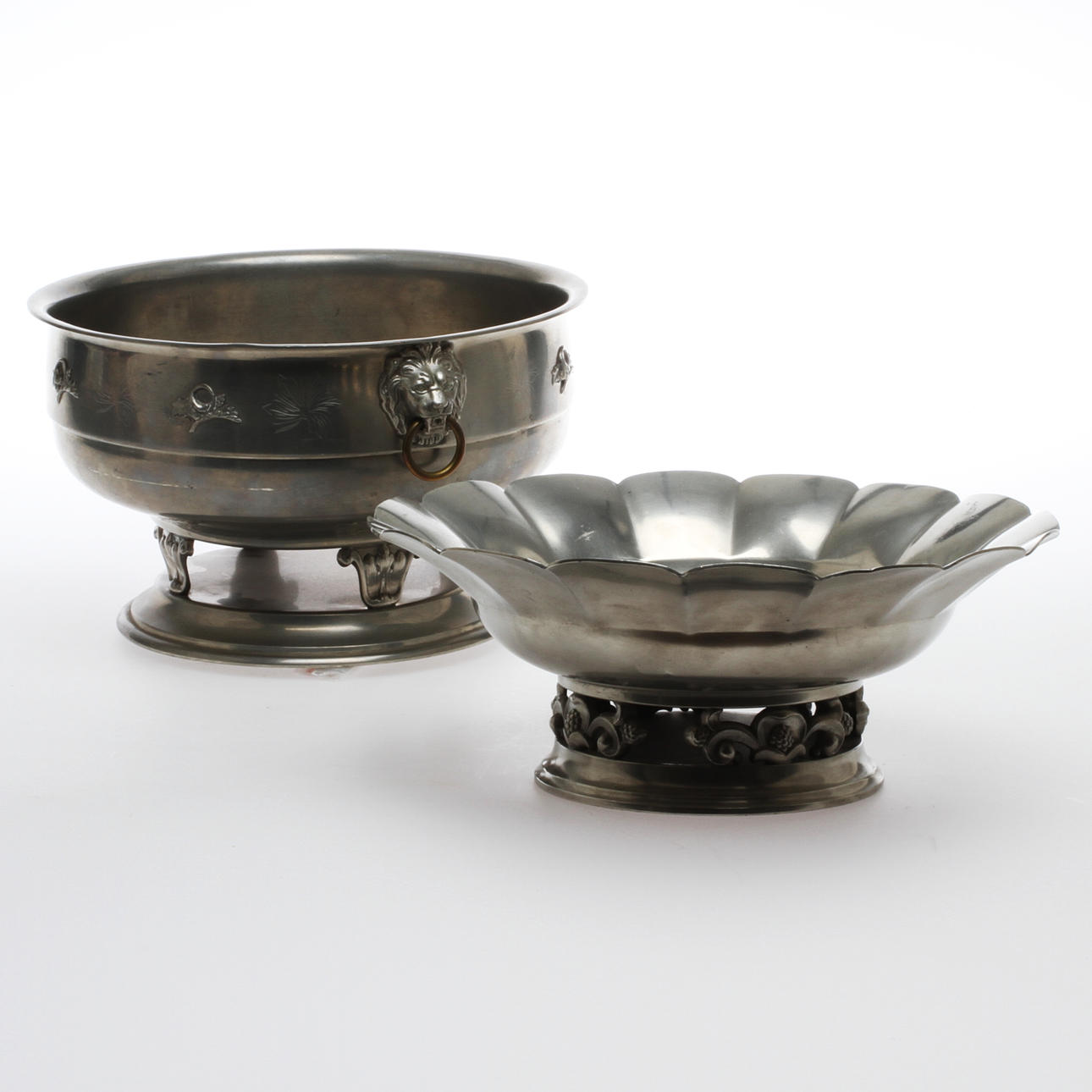 SKÅLAR, på fot, 2 st, tenn, Just Andersen Danmark samt Sverige, 1900-tal.