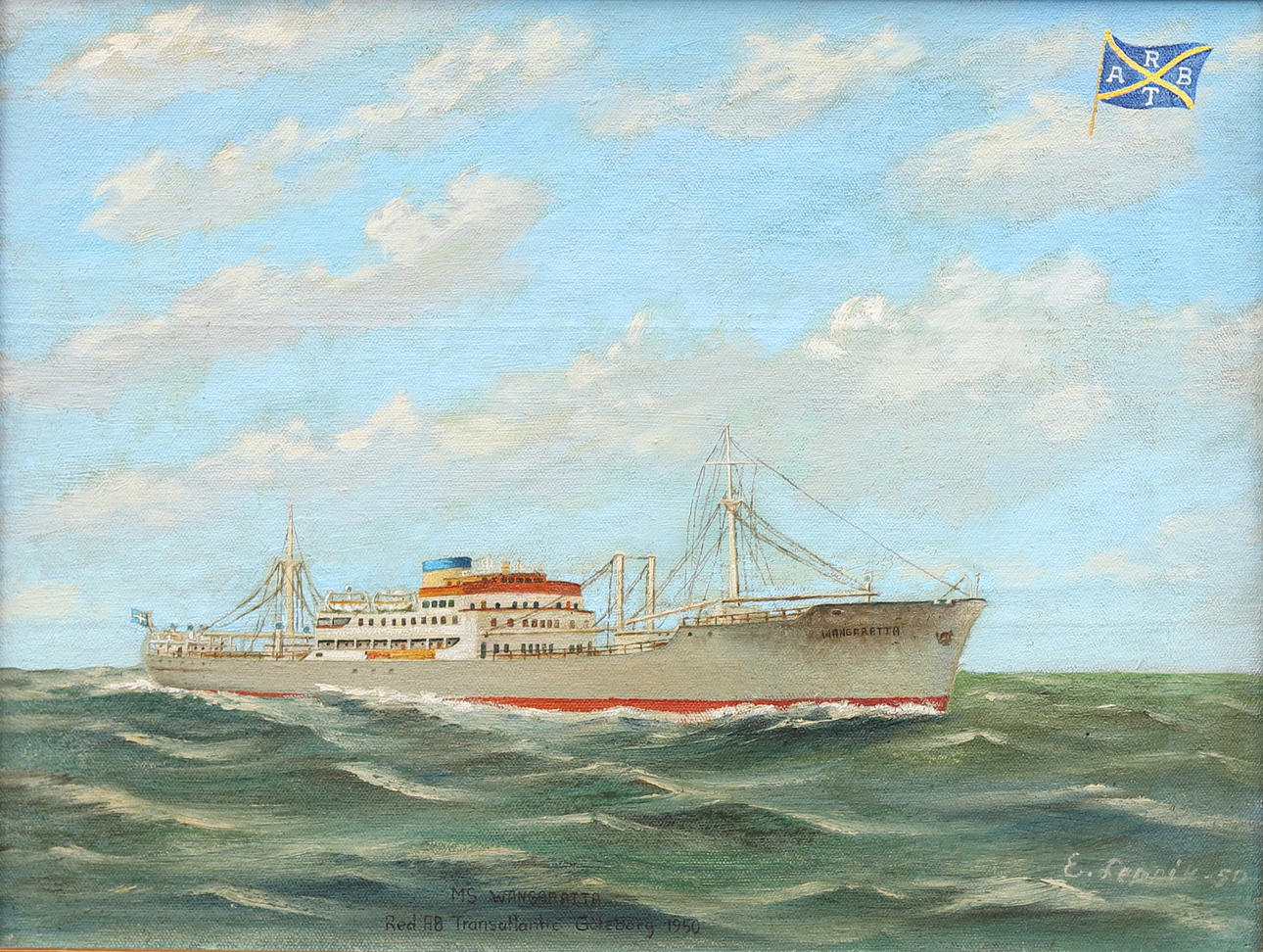 ELMAR LEPPIK. Ship motif "Wangaratta", oil on Board, signed and dated E Leppik -50.