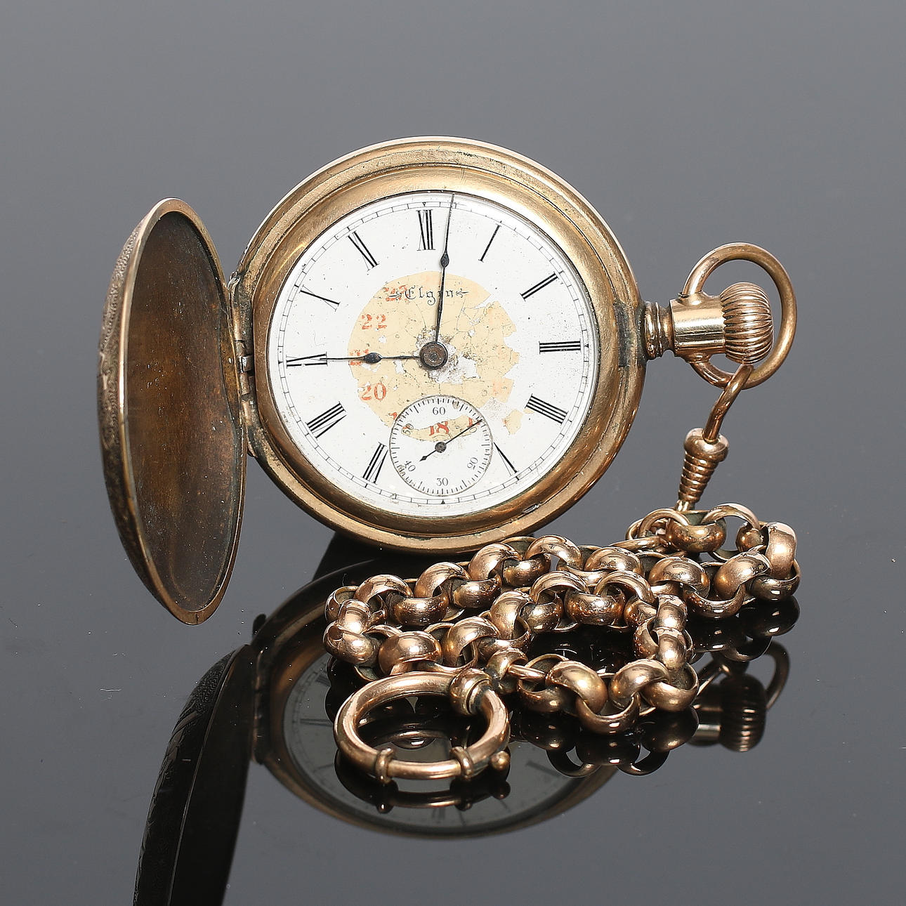 JAKTUR, 14k gulddoublé, "Järnvägsklocka", Elgin Watch Co. USA. 1900-talets början.