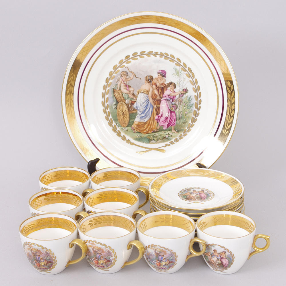 KAFFESERVIS, porslin med förgylld dekor, Royal Copenhagen.