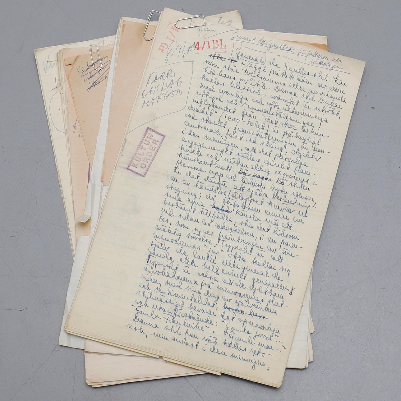 MANUSCRIPTS/ MANUSCRIPTS. FIVE EXTENSIVE HANDWRITTEN MANUSCRIPTS BY THE LEGENDARY EDITOR-IN-CHIEF OF THE DAGEN NEWS, HERBERT TINGSTEN.