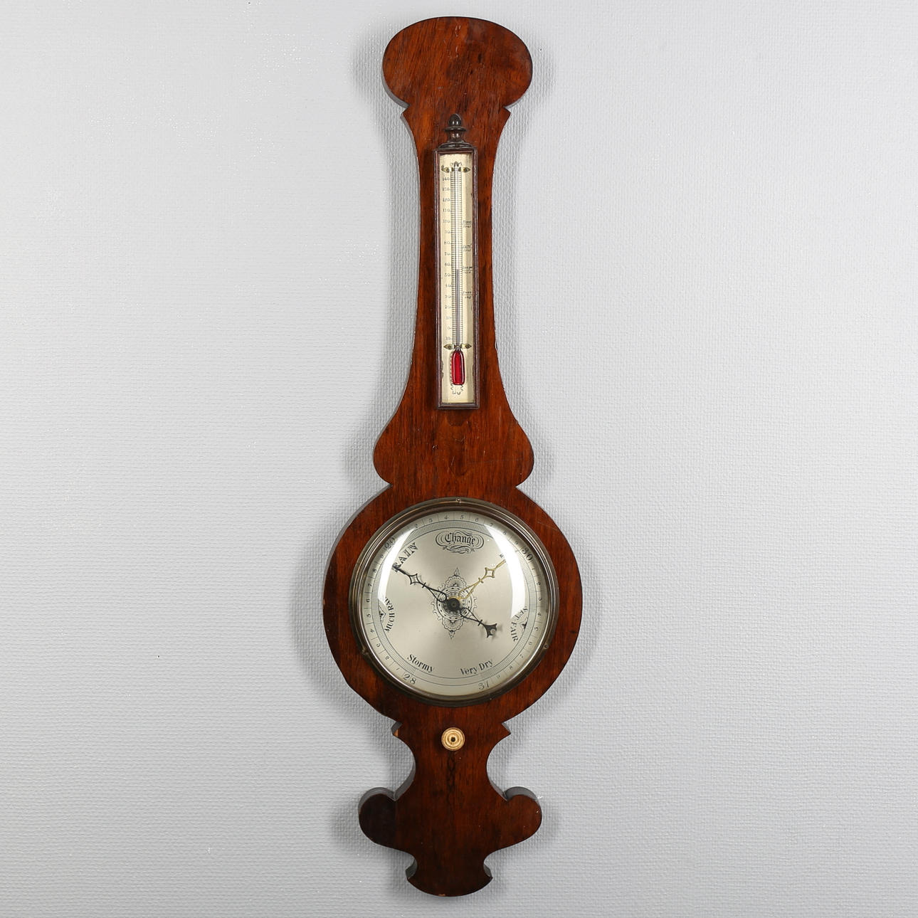 BAROMETER i mahognyfanér, tidigt 1900-tal.