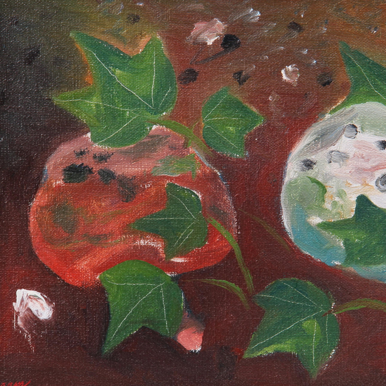 LENNART GRAM. Olja på duk, "stenar med murgröna", signerad.