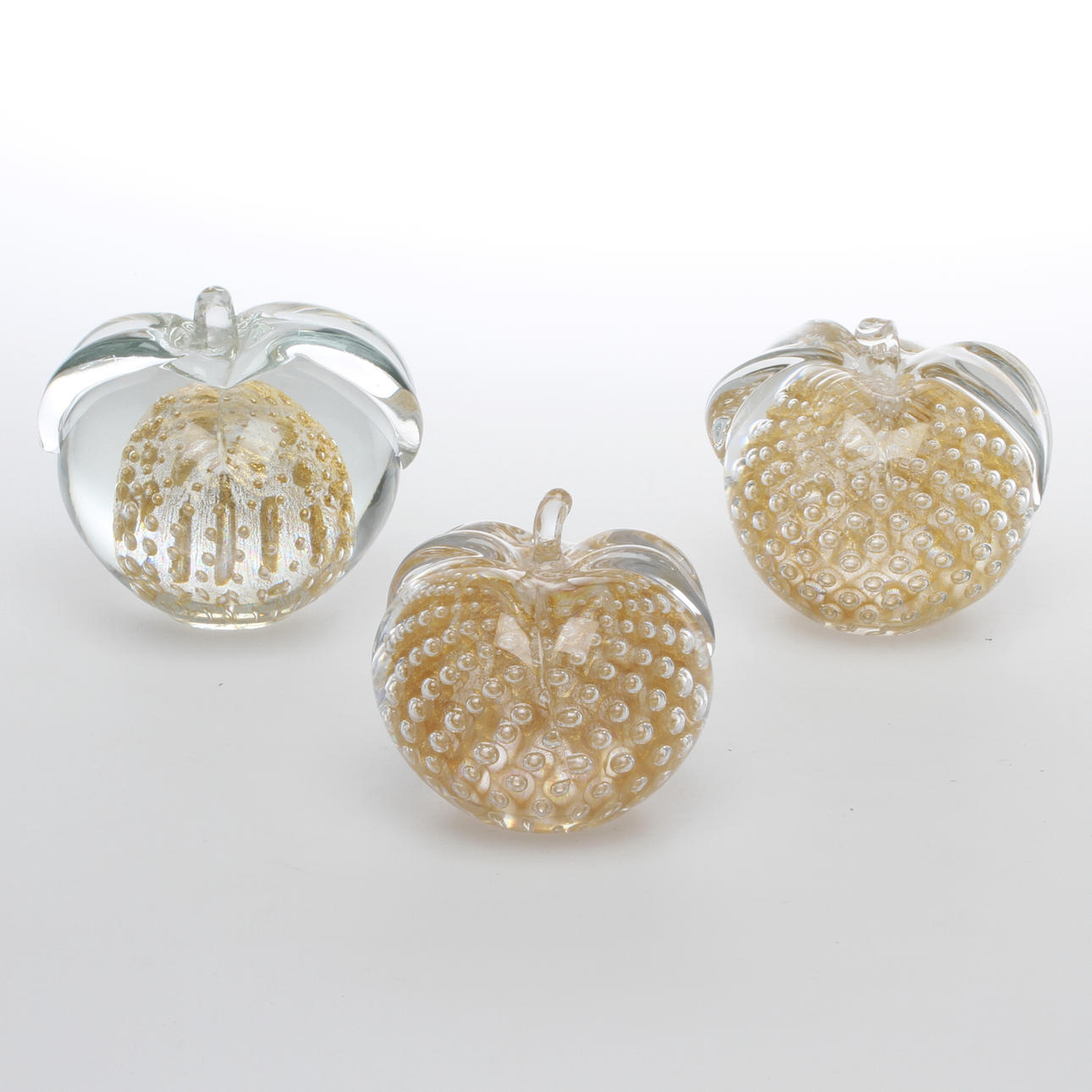 BREVPRESSAR, 3 st, i form av frukter, glas, Marcolin Art Crystal, Ronneby.