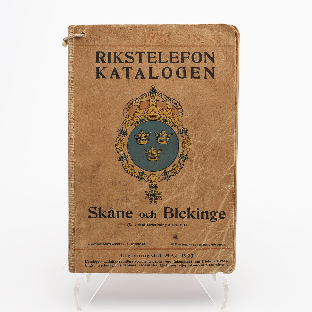 RIKSTELEFONKATALOGEN FÖR SKÅNE OCH BLEKINGE 1923.