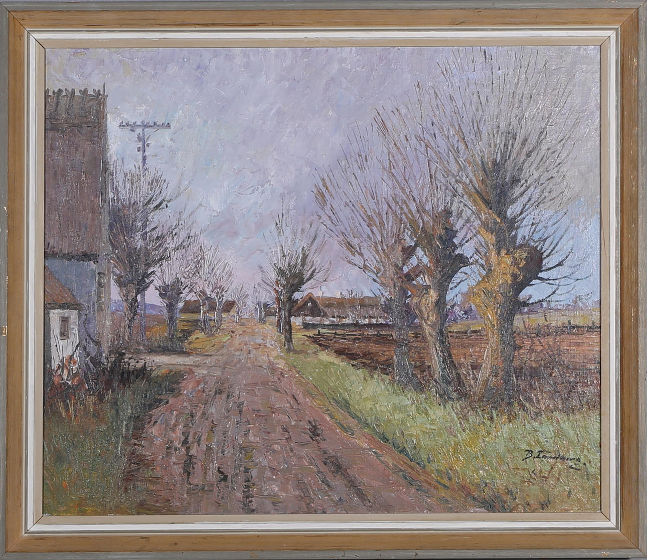 KARL-ERIK LUNDBERG. Oljemålning på pannå, höstmotiv, 1900-tal.