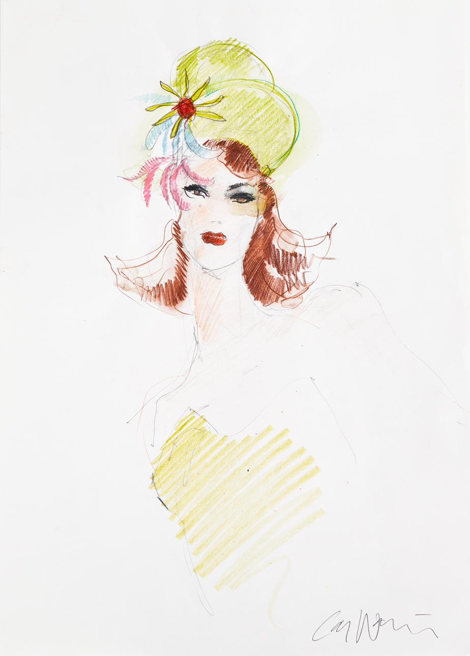 LARS WALLIN. Modeillustrationen, 2 Stück, Modeillustration in einweichbarer Kreide, signiert Lars Wallin und datiert datiert -14.