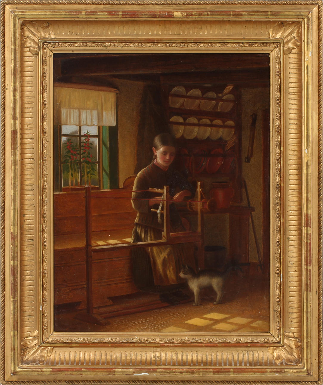 PER SÖDERMARK. Flicka vid spinnrock, olja på duk, signerad.