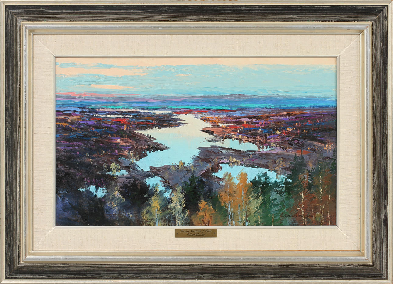 BENGT ANDRÉN. Utsikt över Torne träsk, olja på duk, signerad.