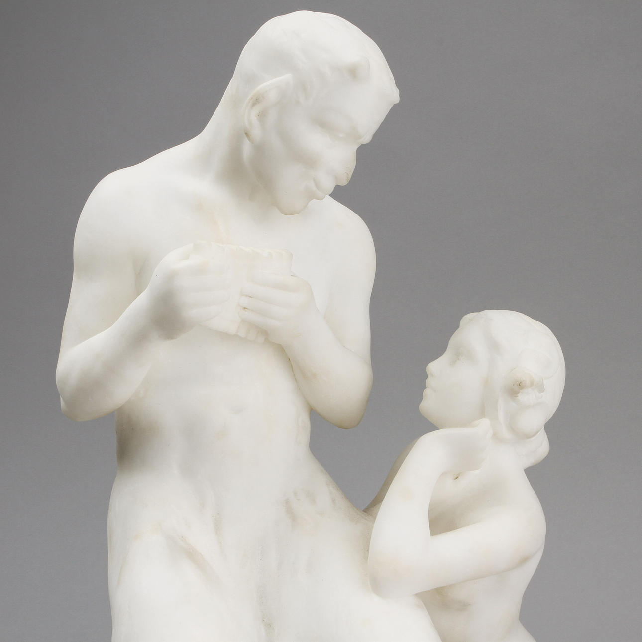 OIDENTIFIERAD KONSTNÄR. Skulptur, alabaster, Pan och nymf, signerad Fermont, 18/1900-tal.