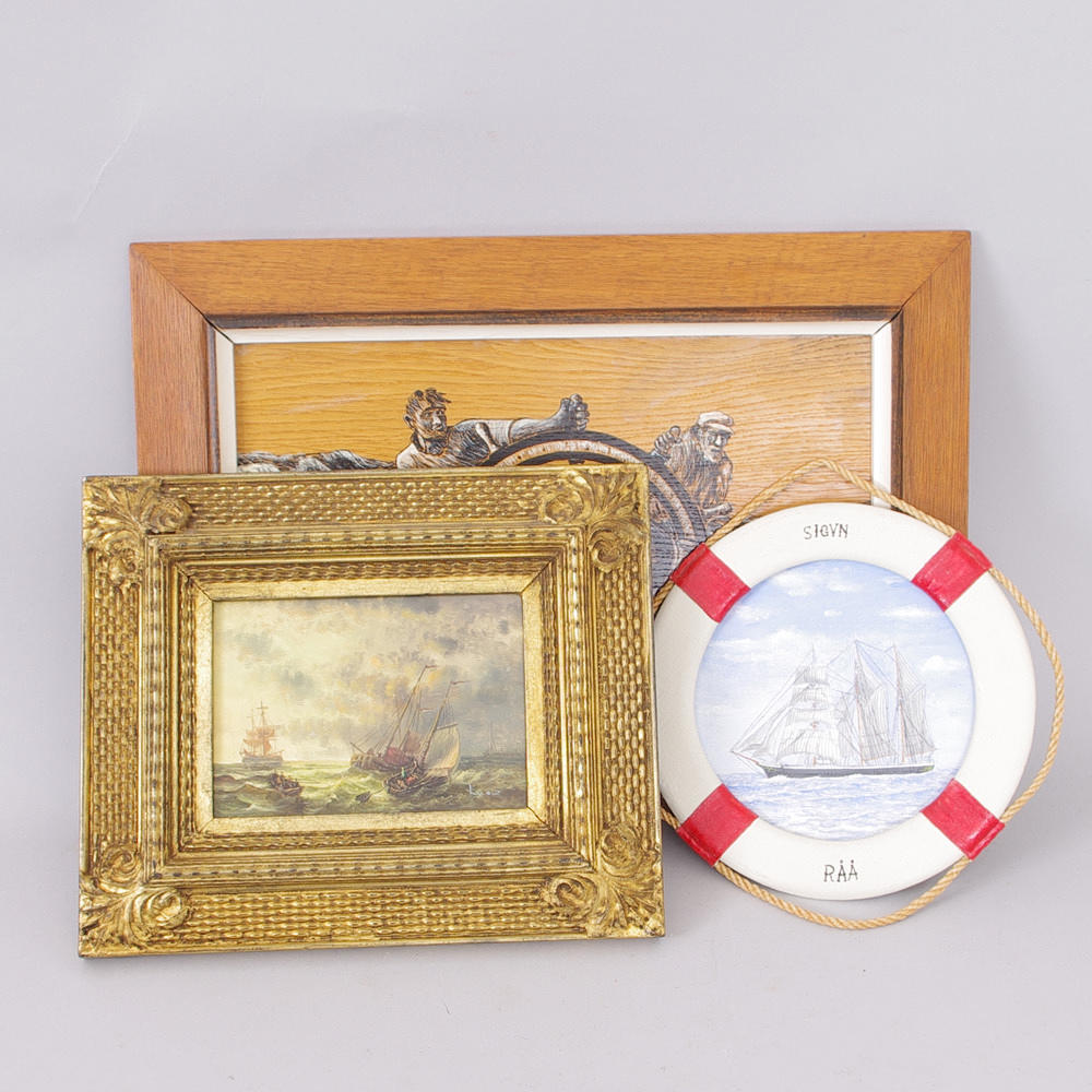 TAVLOR, 3 stycken, marina motiv.