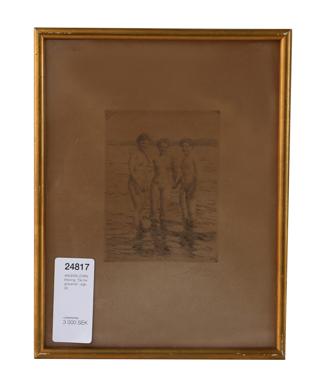 ANDERS ZORN. Etsning, "De tre gracerna", sign.