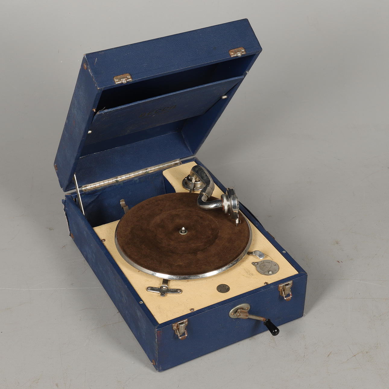 A DECCA 50 MODEL PORTABLE GRAMAPHONE.