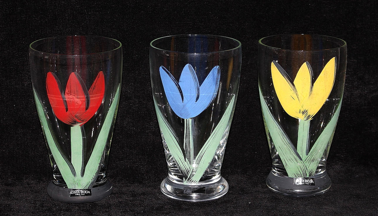 GLAS, 9 st, Tulipa, Ulrica Hydman Vallien, Kosta Boda.