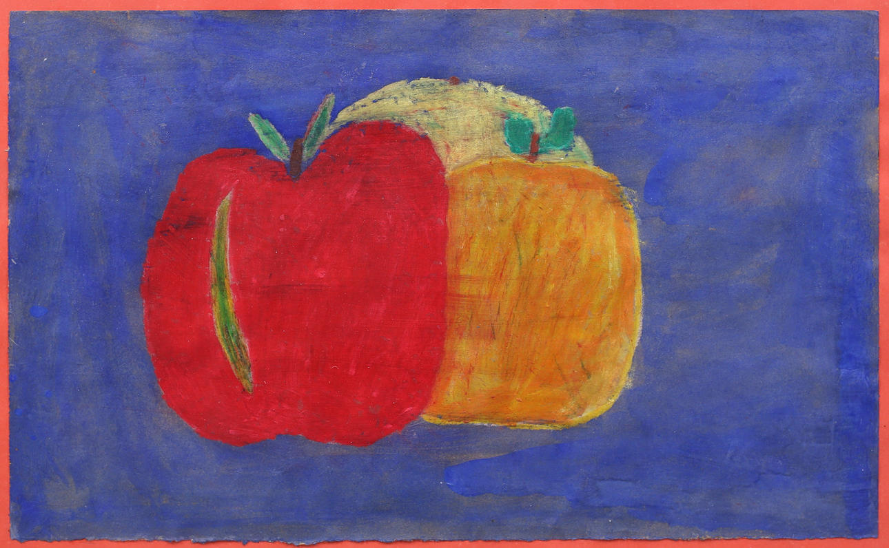 OIDENTIFIERAD KONSTNÄR. "Äpfel", Acryl auf Papier, monogrammiert JT.