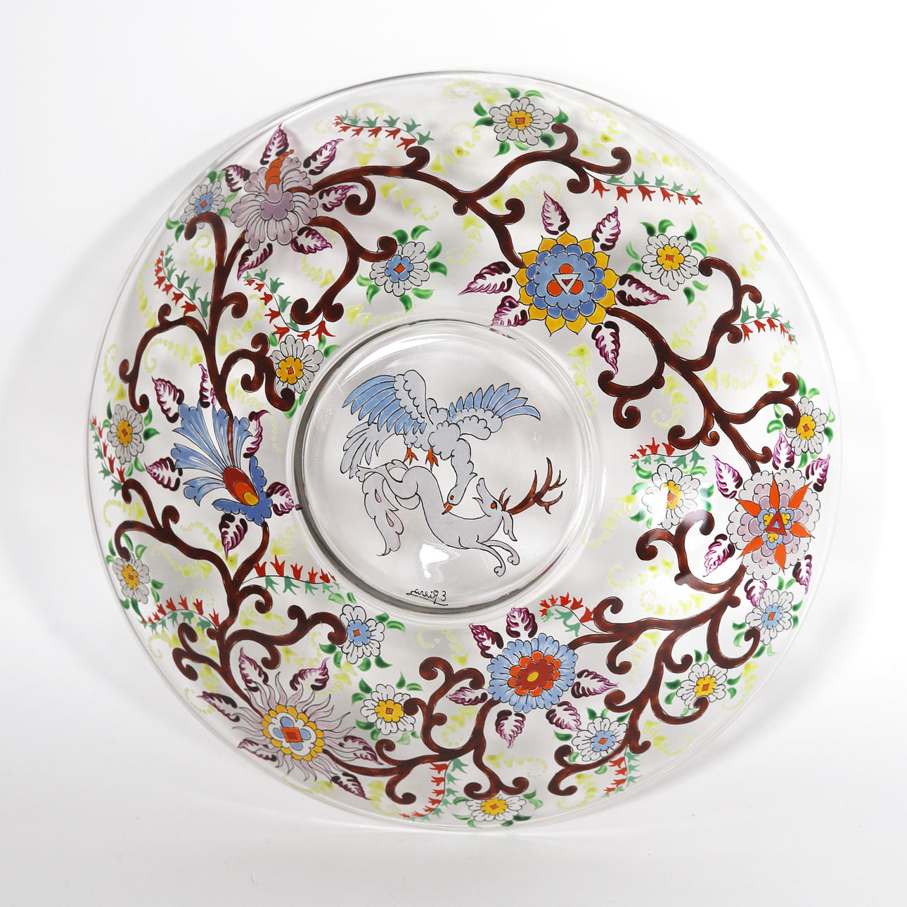 FIRMADO E. RIERA. CENTRO EN CRISTAL SOPLADO.