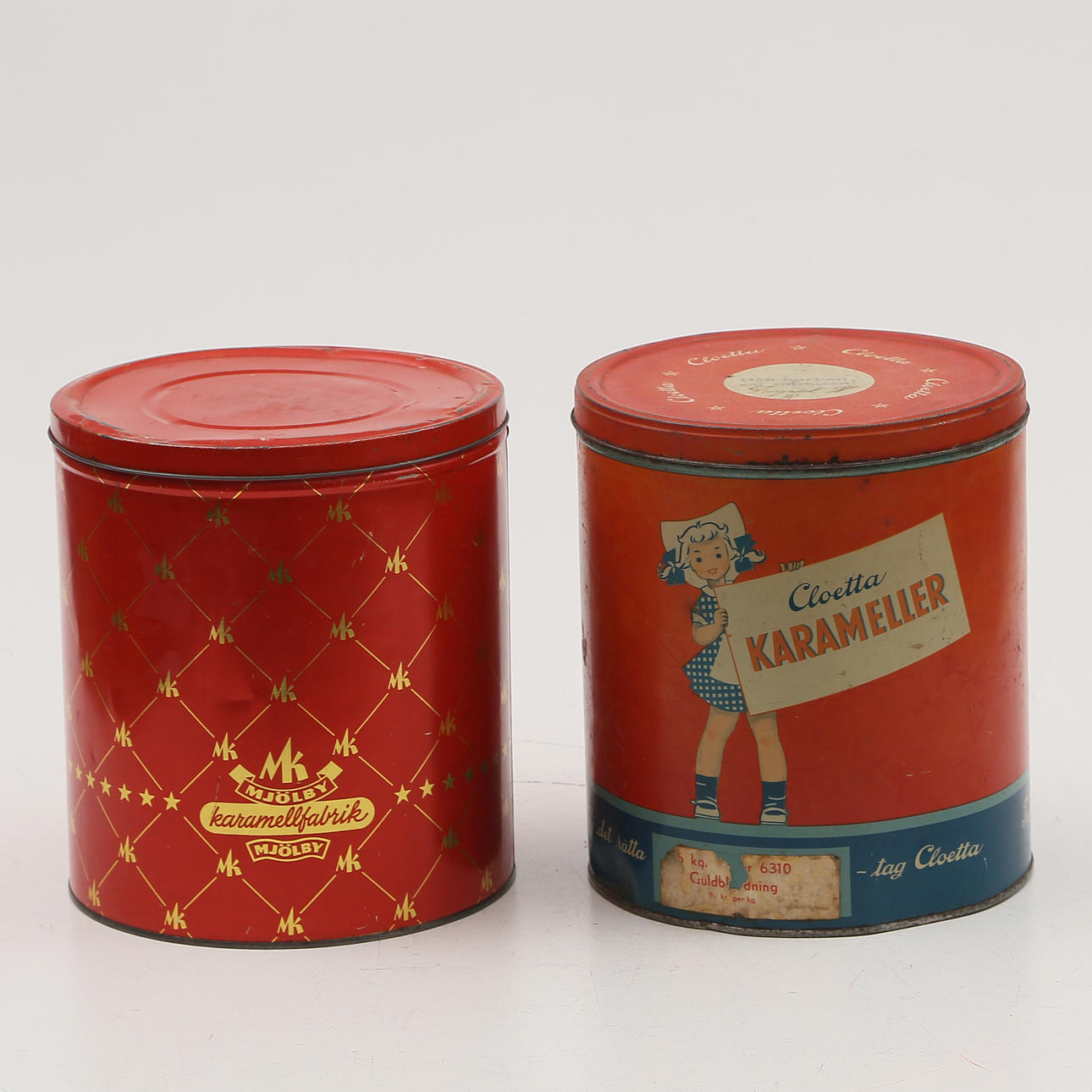 2 TIN CANS, early 1900s.