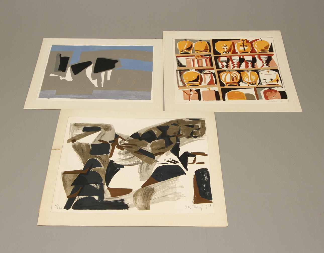 FÄRGLITOGRAFIER, 3 st, BENGT LINDSTRÖM, OLE BERG, NILS G. STENQVIST.